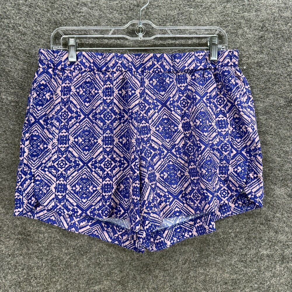 Everly Shorts Women M Medium Blue Geometric High Rise Chino Pull On Casual
